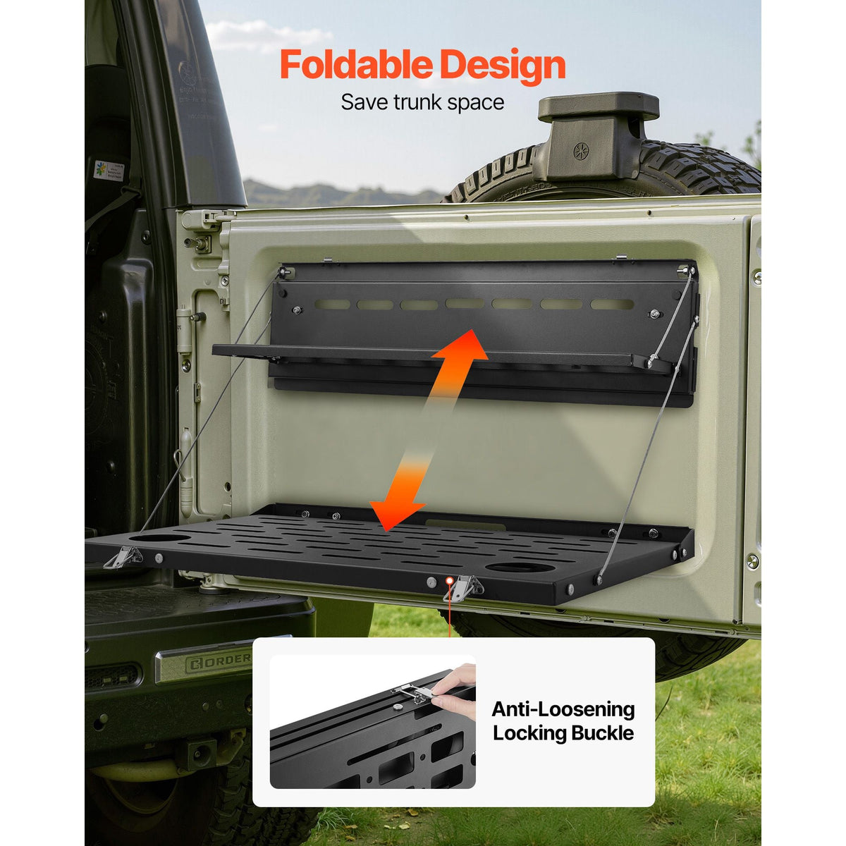 Tailgate Table, for 2021-2025 Ford Bronco, 88 lbs, Carbon Steel Foldable Molle Panel Double-Layer Drop Down Table, Rear Door Cargo Storage Rack Shelf Luggage Holder Carrier Camping Accessories