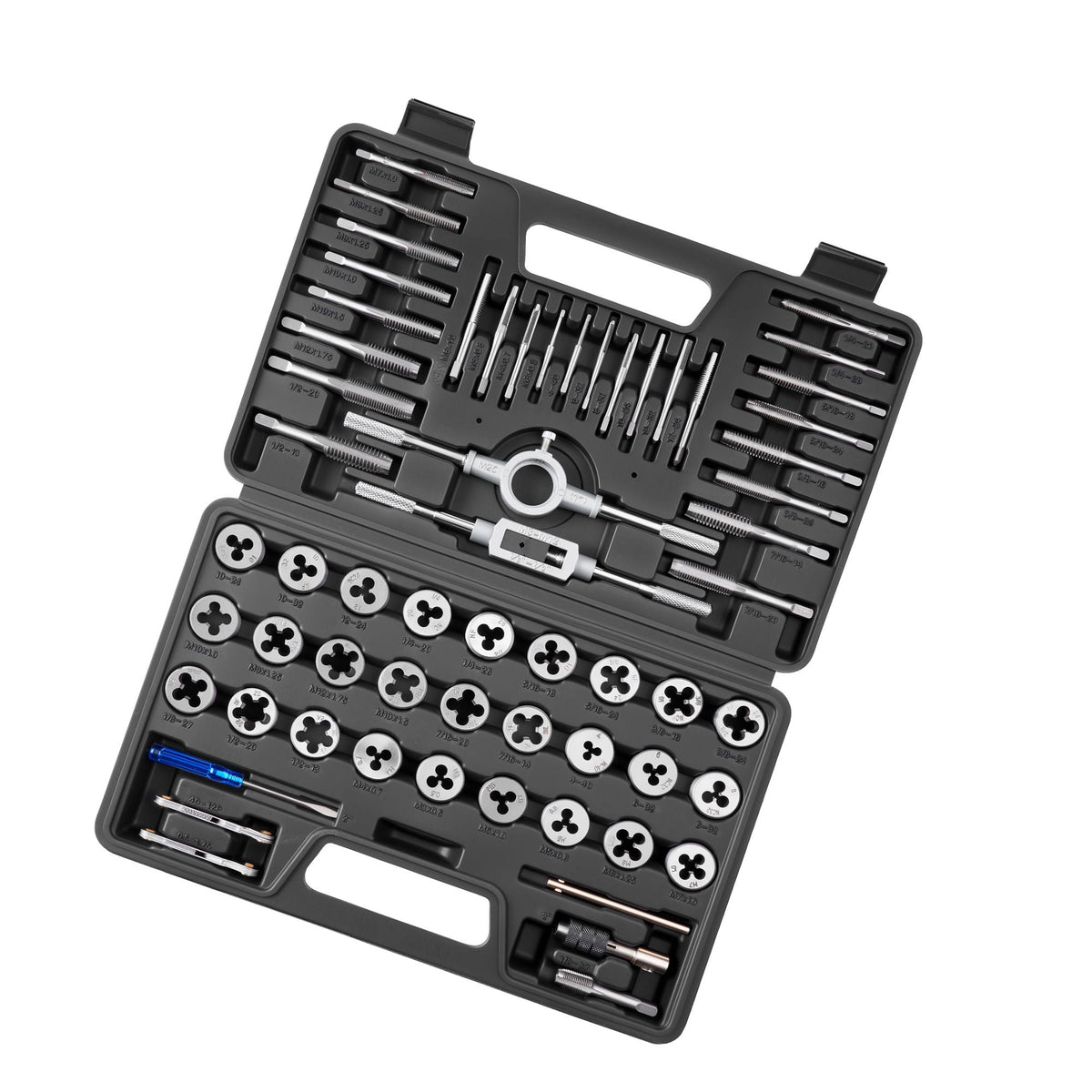 Tap and Die Set, 60-Piece Metric and SAE Sizes M3 to M12, #4 to 1/2", with Coarse and Fine Thread Taps and Dies, Wrench, Carrying Case and Complete Accessories, for Threading and Rethreading