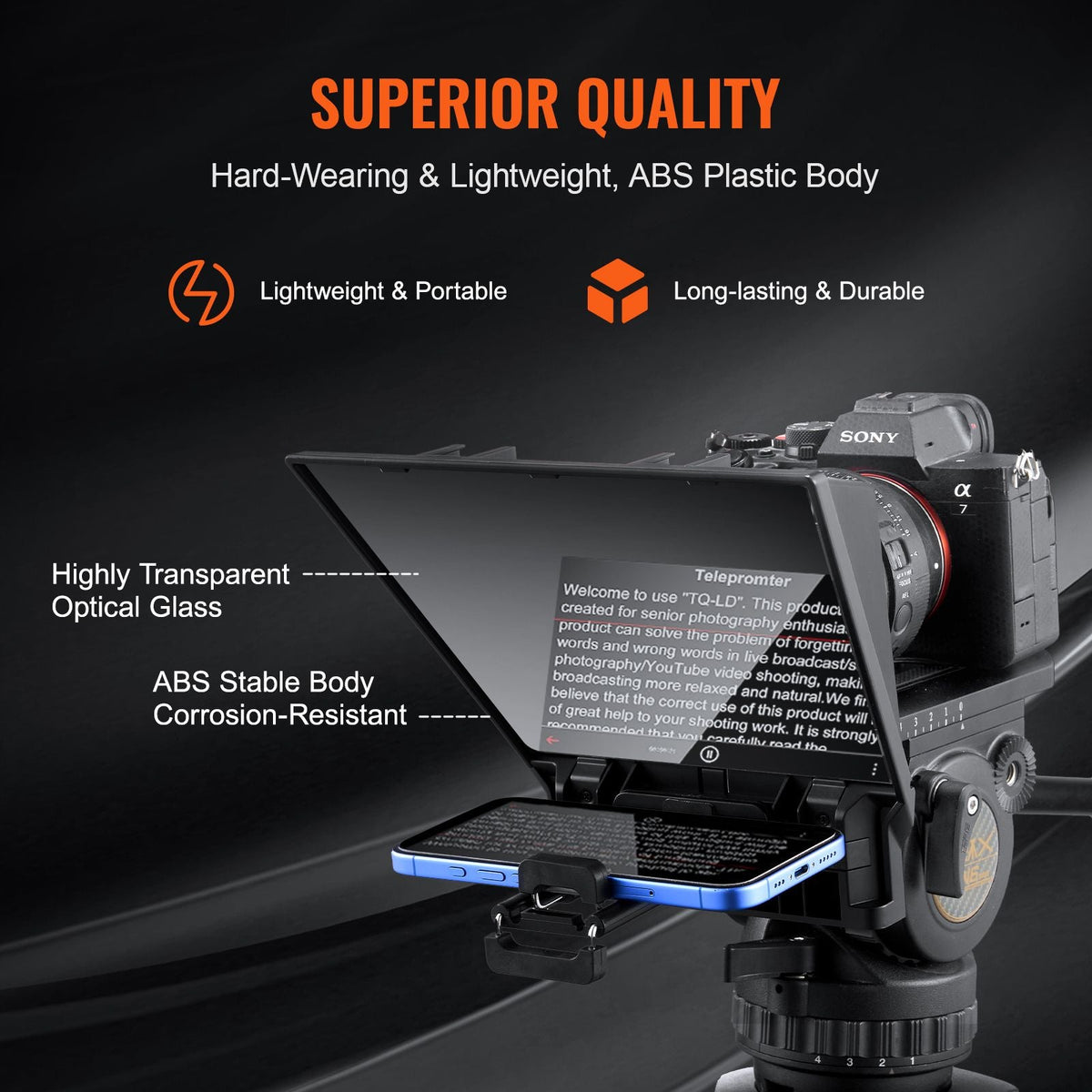 Teleprompter, 8" Aluminum Alloy, Desktop Prompter with Adjustable Spectroscope, Remote Control, for YouTube, Twitch, Zoom, Supports DSLR/Webcam/Smartphone, for Video Recording/Live Streaming