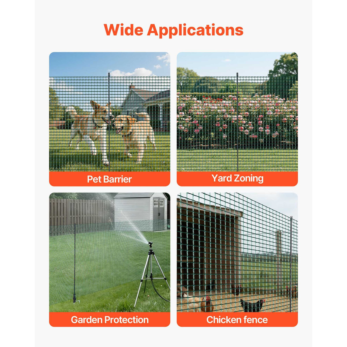 Temporary Fence with Posts, 3.9 x 98.4 FT Plastic Mesh Fencing, Garden Safety Fences Netting with Double-Spike Stakes & Guy Ropes, Temporary Fence for Dogs, Chickens, Plants, Outdoor Yards