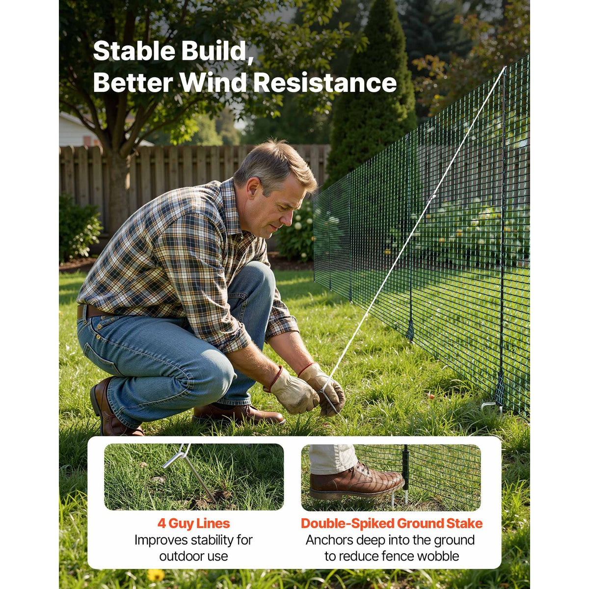 Temporary Fence with Posts, 3.9 x 98.4 FT Plastic Mesh Fencing, Garden Safety Fences Netting with Double-Spike Stakes & Guy Ropes, Temporary Fence for Dogs, Chickens, Plants, Outdoor Yards