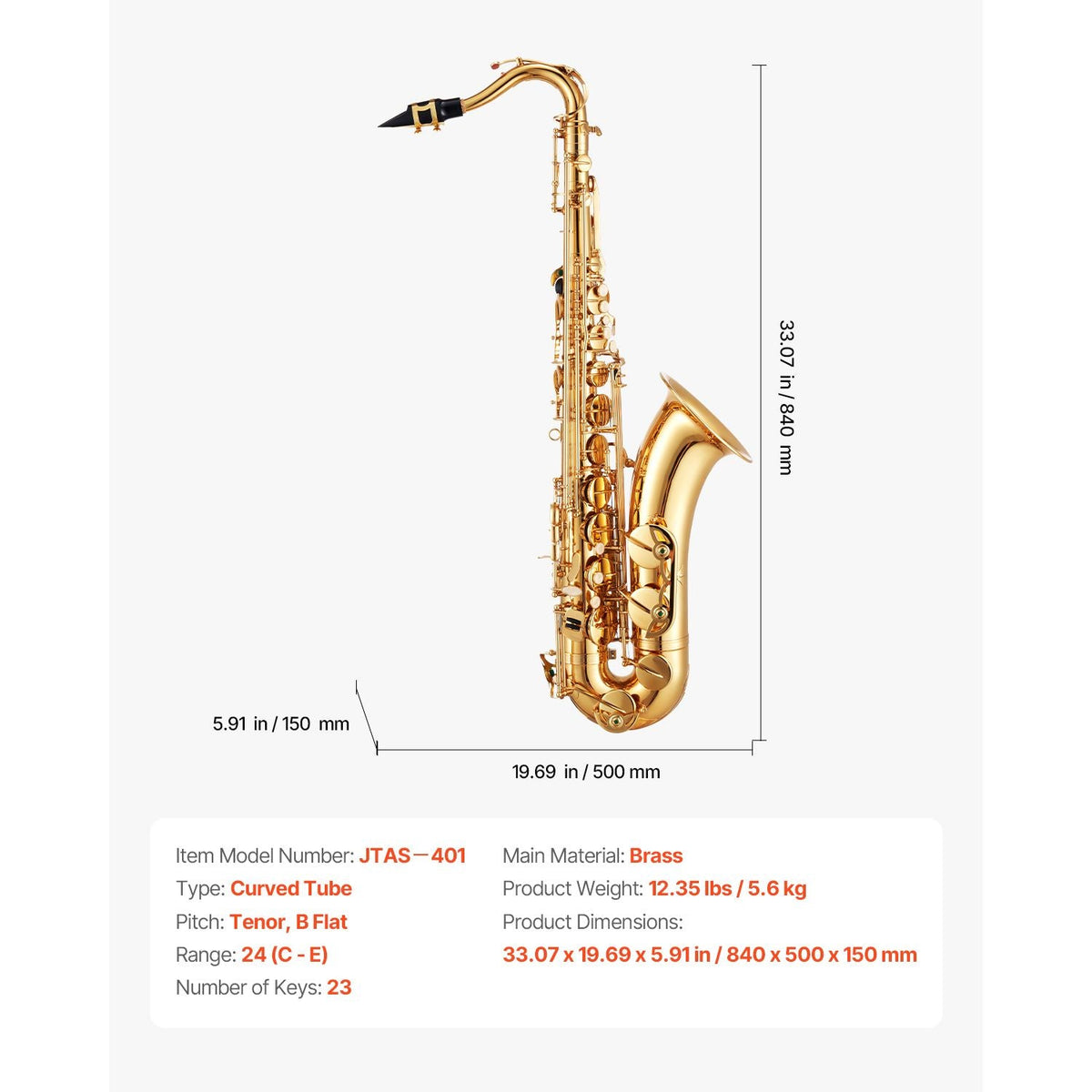 Tenor Saxophone, B Flat, Professional Brass Saxophone Beginner Kit with Carrying Case, Mouthpiece, Straps, Cleaning Cloth, Gloves, Neck Strap, 23 Keys Tenor Sax Kit, for Beginners Students, Gold