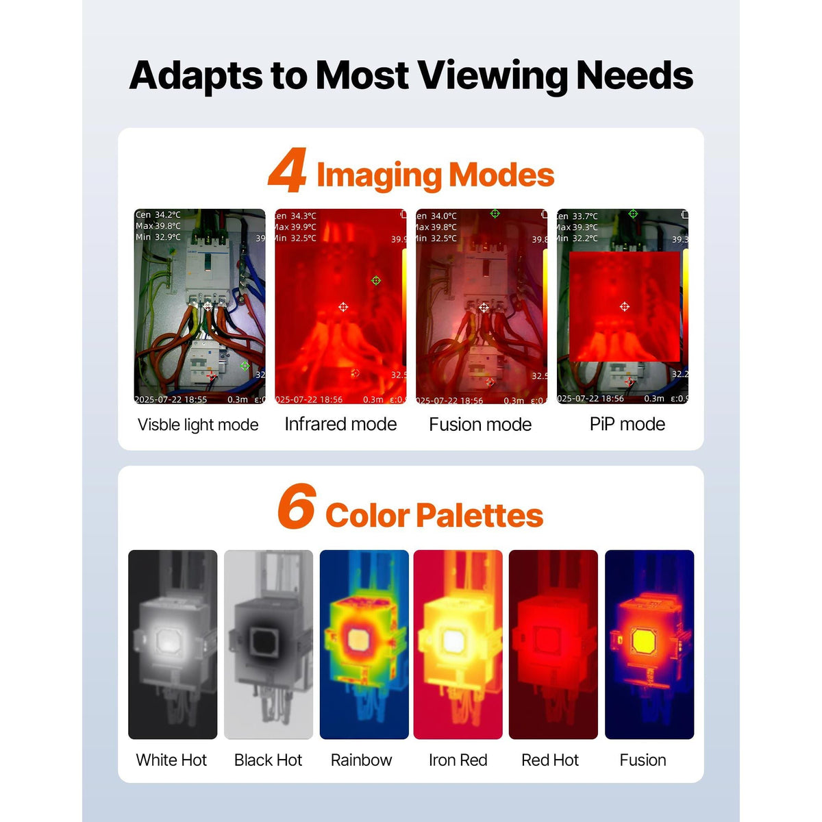 Thermal Camera, 320x240 TISR Super Resolution, Thermal Imaging Camera with 2MP Visual Camera, 256x192 IR Resolution, 25 HZ Refresh Rate, -4 to1022 Fahrenheit, 4 Image Modes & 6 Color Palettes
