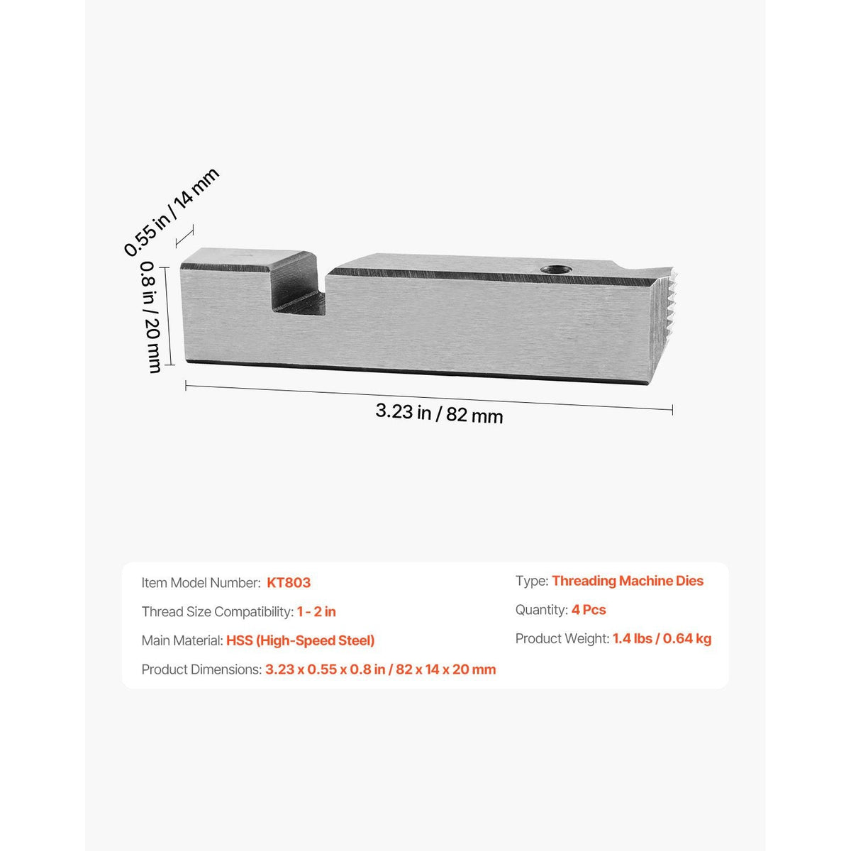 Threading Machine Dies, 1"-2" NPT Pipe Dies(4 Packs), Right-Handed HSS Pipe Threading Dies, Fit Integrated Pipe Threading Machines