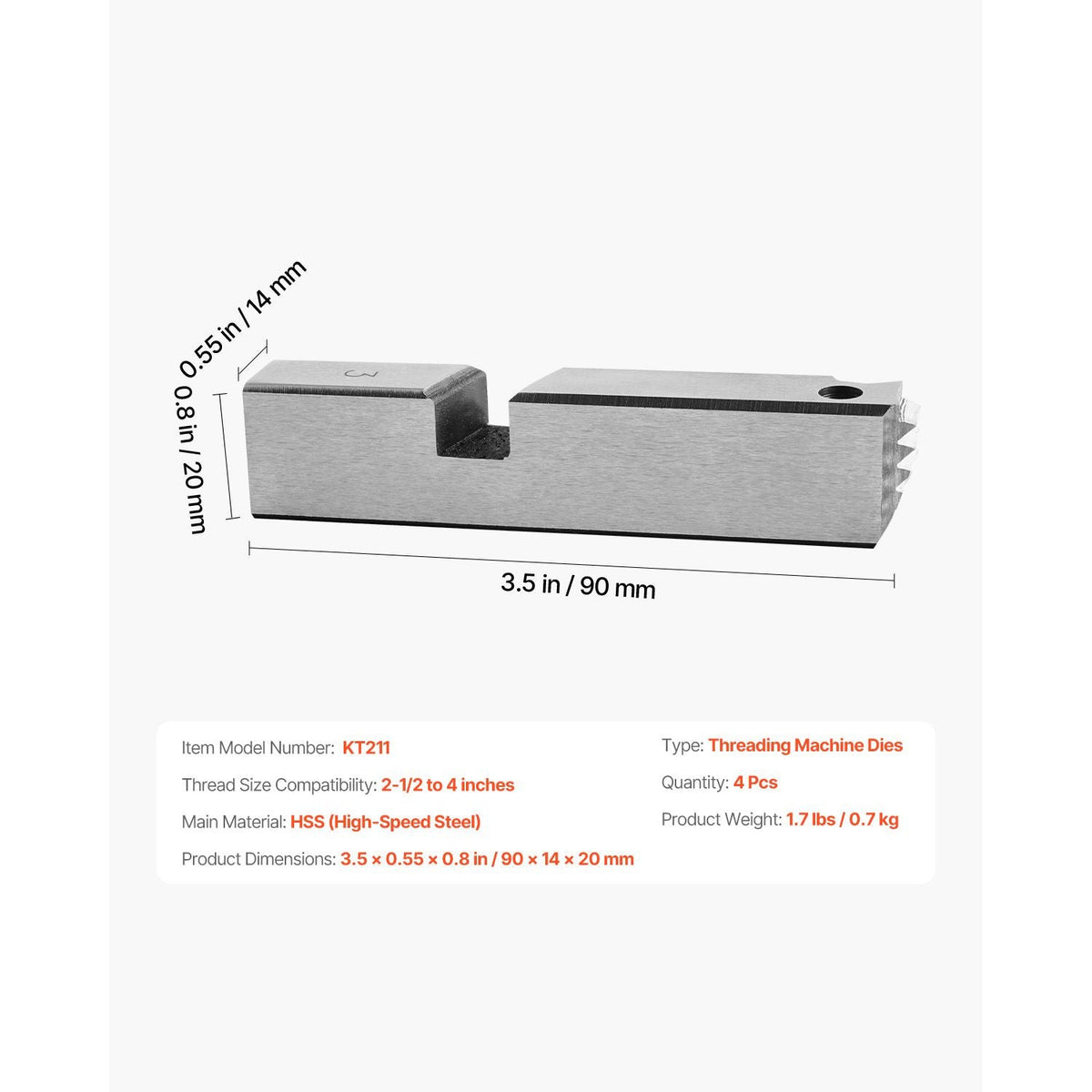 Threading Machine Dies, 2-1/2" to 4" NPT Pipe Dies(4 Packs), Right-Handed HSS Pipe Threading Dies, Fit Integrated Pipe Threading Machines