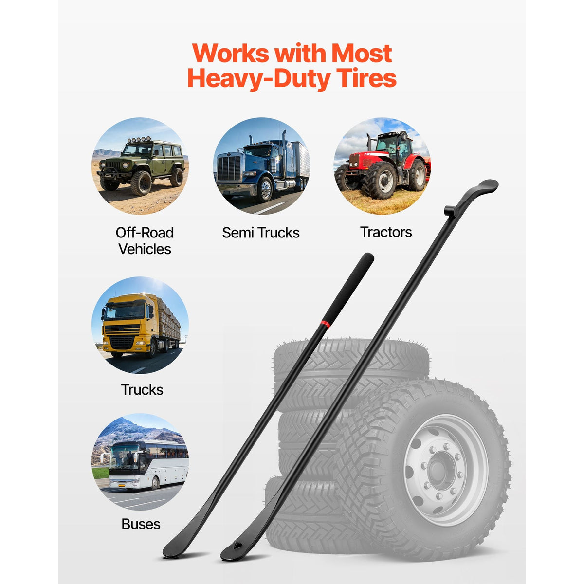 Tire Bars, 2 PCS, 38.2 Inch Tire Mount and Demount Iron & 30 Inch Mt and Demount Spoon Bar, Heavy Duty Alloy Steel Changing Tools for Truck, Semi Truck, Off-Road Vehicle, Bus, Tractor, Black