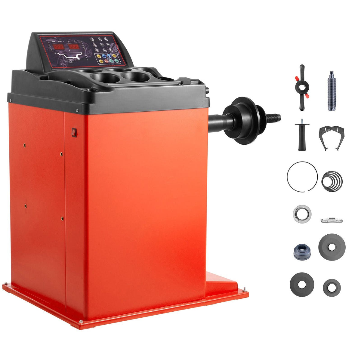 Tire Changer Machine, 18" Spindle, Durable Tire Balancer with 4 Size of Conic & 45# Steel, Reinforced Tire Balancer with Complete Measuring Tools & Multi-Compartment, Fit for 1.5"-18" Wide Tire