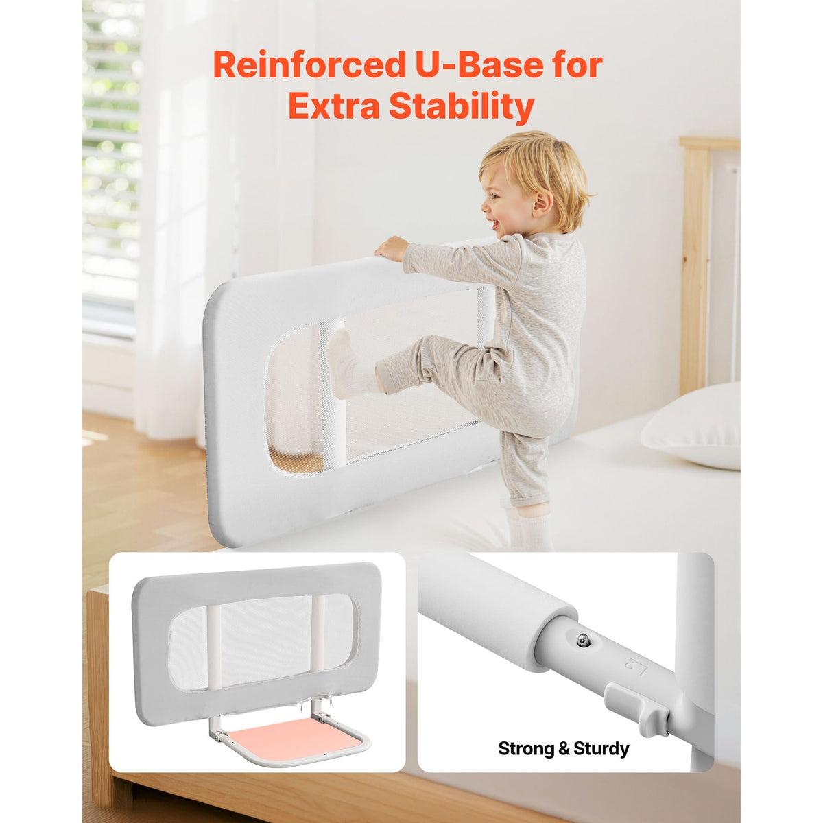 Toddler Bed Rail, Kids Beds Guard Rail with Reinforced Iron Pipe and Oxford Cloth, Adjustable Height Bed Side Railing, Portable Guard Bumper Barrier for Crib, Bunk, 31.5 x 26.38 in, 1 Piece