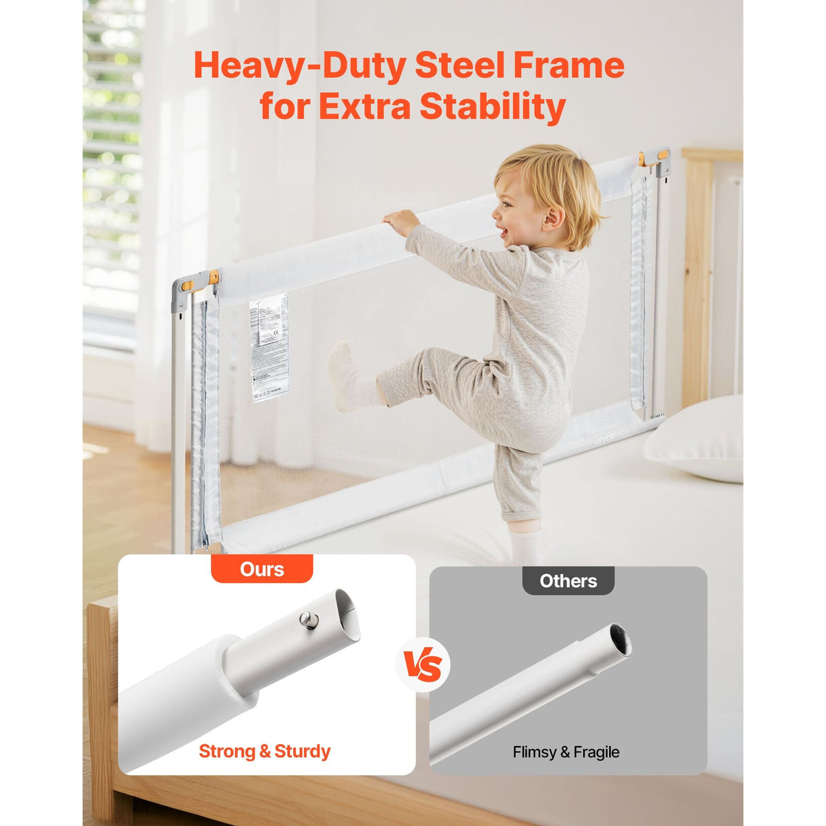 Toddler Bed Rail, Kids Beds Guard Rail with Reinforced Iron Pipe and Oxford Cloth, Adjustable Height Bed Side Railing, Portable Guard Bumper Barrier for Crib, Bunk, 59.06 x 35.04 in, 1 Piece