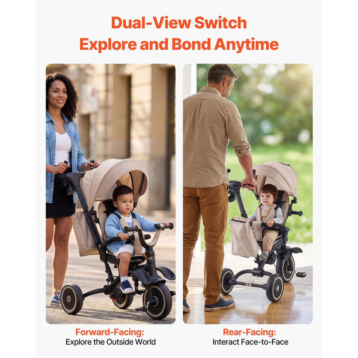 Toddler Tricycle & Stroller for 18 Months to 5 Year Old, 7-in-1 Kids Trike with Parent Push Handle, Canopy, Rotating Seat and Storage, Tricycle for Toddlers, Birthday Toy for Boys and Girls