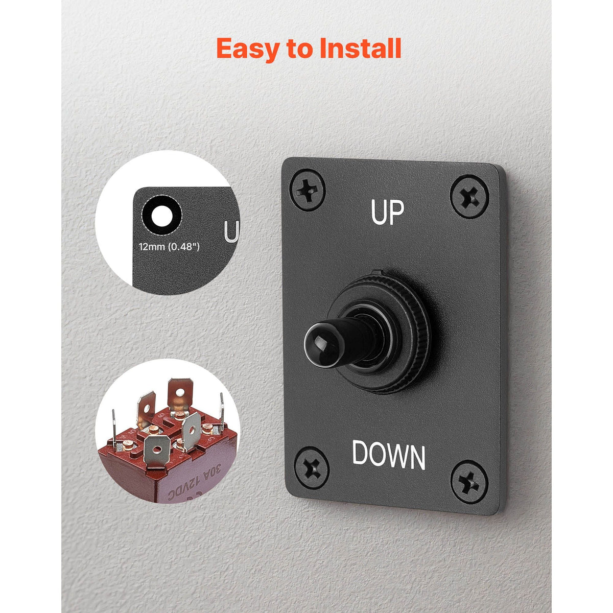 Toggle Switch, 6 Pin Momentary Polarity Reversing Toggle Switch (ON)-Off-(ON) DC 12V/30A AC 250V/15A - with Up Down Mounting Panel & Waterproof Boot Cap for Auto Car Marine Boat