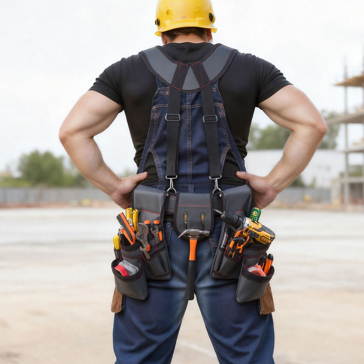 Tool Belt, 22 Pockets Tool Pouch with Suspenders for Men, Heavy Duty Adjustable Utility Belt Bag Suspenders for Electrician, Carpenter, Construction, Work Apron Organizer Waist Adjust 32 to 68in