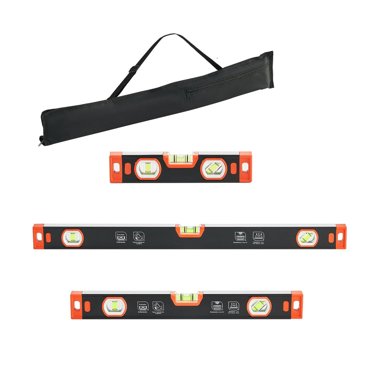 Torpedo Level, 3-Piece Included 9/16/24 in, Magnetic Leveler Tool Set Aluminum Alloy, with Clear 3 Green Vials, V-Groove, Hanging Hole, Multi-angle Measurement for Construction Home Renovation
