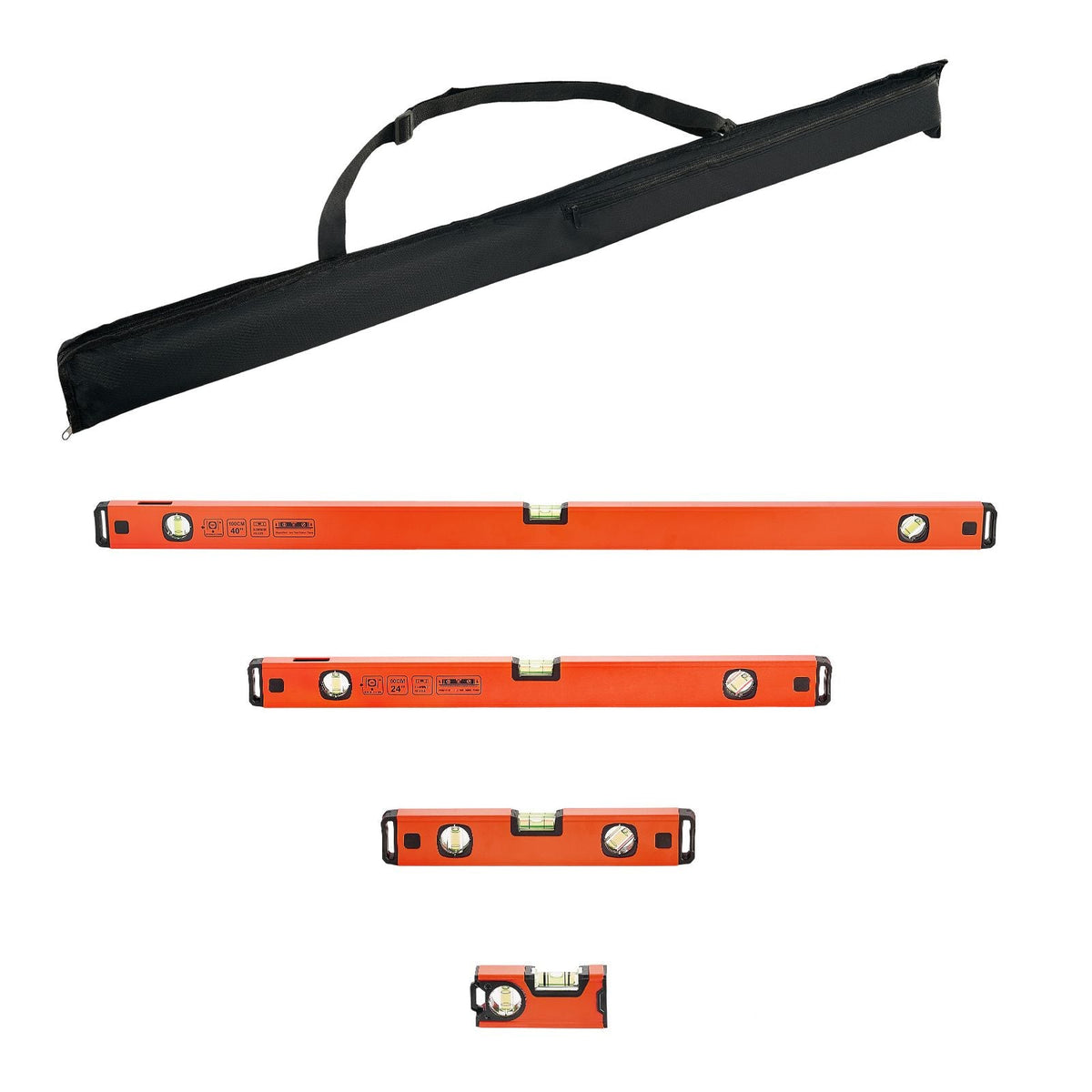 Torpedo Level, 4-Piece Included 4/12/24/40 in, Magnetic Leveler Tool Set Aluminum Alloy, with Clear 3 Green Vials, Hanging Hole, Box Beam Multi-angle Measurement for Construction Home Renovation