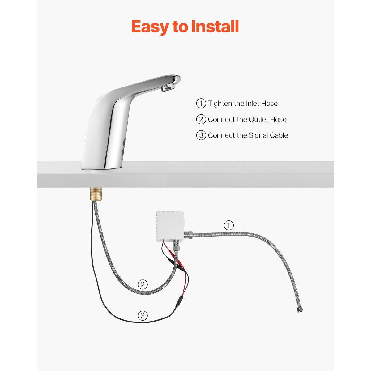 Touchless Bathroom Sink Faucet, Automatic Motion Sensor Restroom Toilet Faucet Cold Water with Single Hole, Battery Operated for 9/16 in Pipe Commercial Lavatory,Chrome Plated Silver
