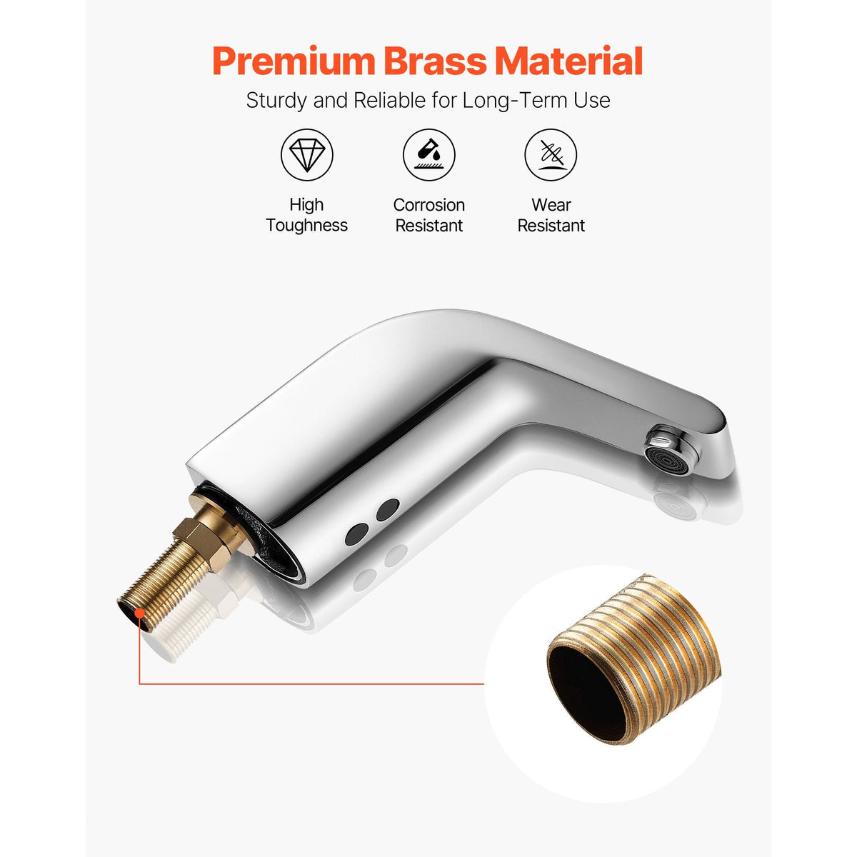 Touchless Bathroom Sink Faucet, Automatic Motion Sensor Restroom Toilet Faucet Cold Water with Single Hole, Battery Operated for 9/16 in Pipe Commercial Lavatory,Chrome Plated Silver