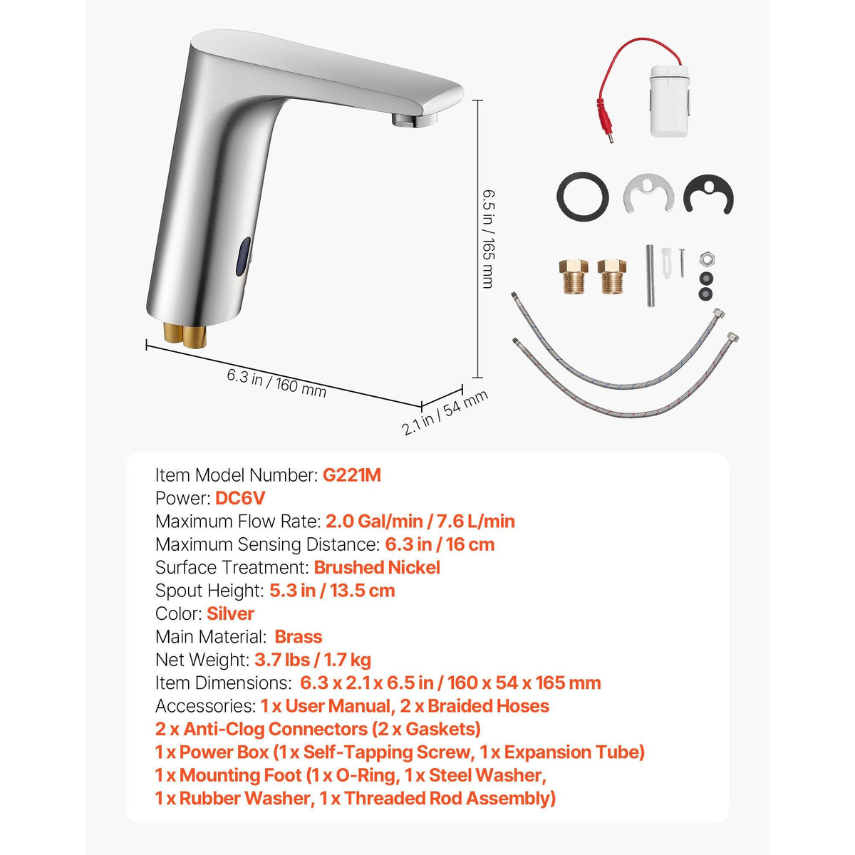 Touchless Bathroom Sink Faucet, Automatic Motion Sensor Restroom Toilet Faucet, HandsFree Adjustable Cold Hot Single Handle Water Mixer Battery Operated for 9/16 in Pipe,Brushed Nickel Silver