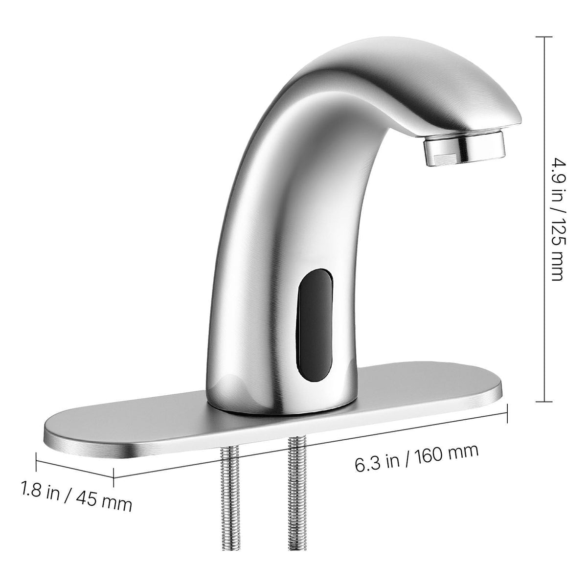 Touchless Bathroom Sink Faucet, Automatic Motion Sensor Restroom Toilet Faucet with Hole Cover Plate, Battery Operated,Adjustable Temp for 9/16 in Pipe Commercial Lavatory,Brushed Nickel Silver