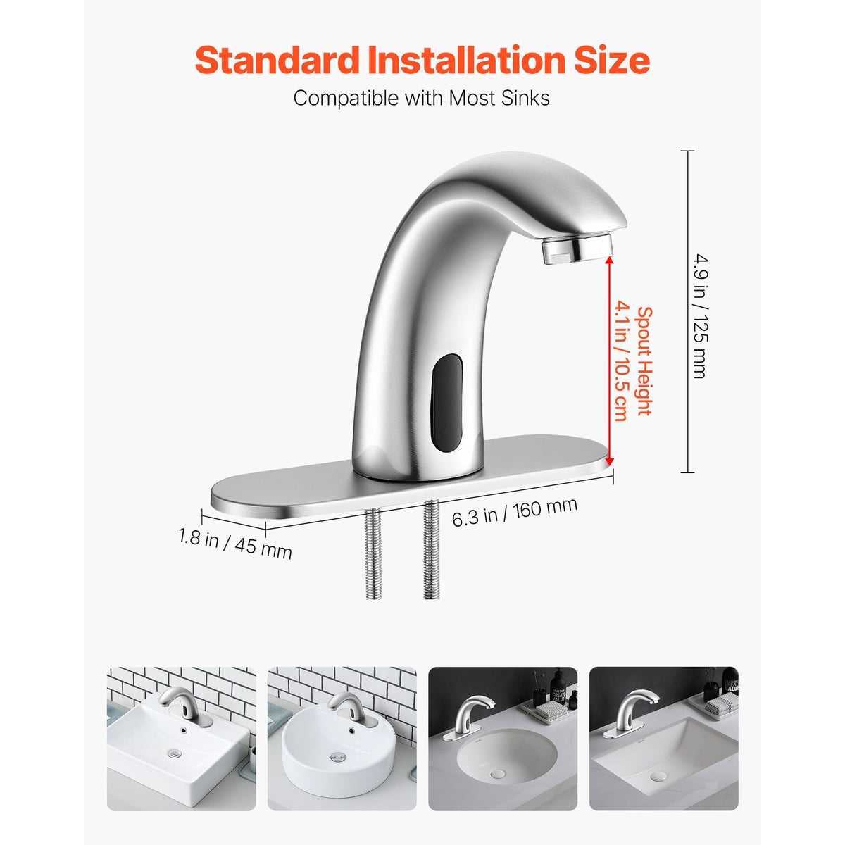 Touchless Bathroom Sink Faucet, Automatic Motion Sensor Restroom Toilet Faucet with Hole Cover Plate, Battery Operated,Adjustable Temp for 9/16 in Pipe Commercial Lavatory,Brushed Nickel Silver