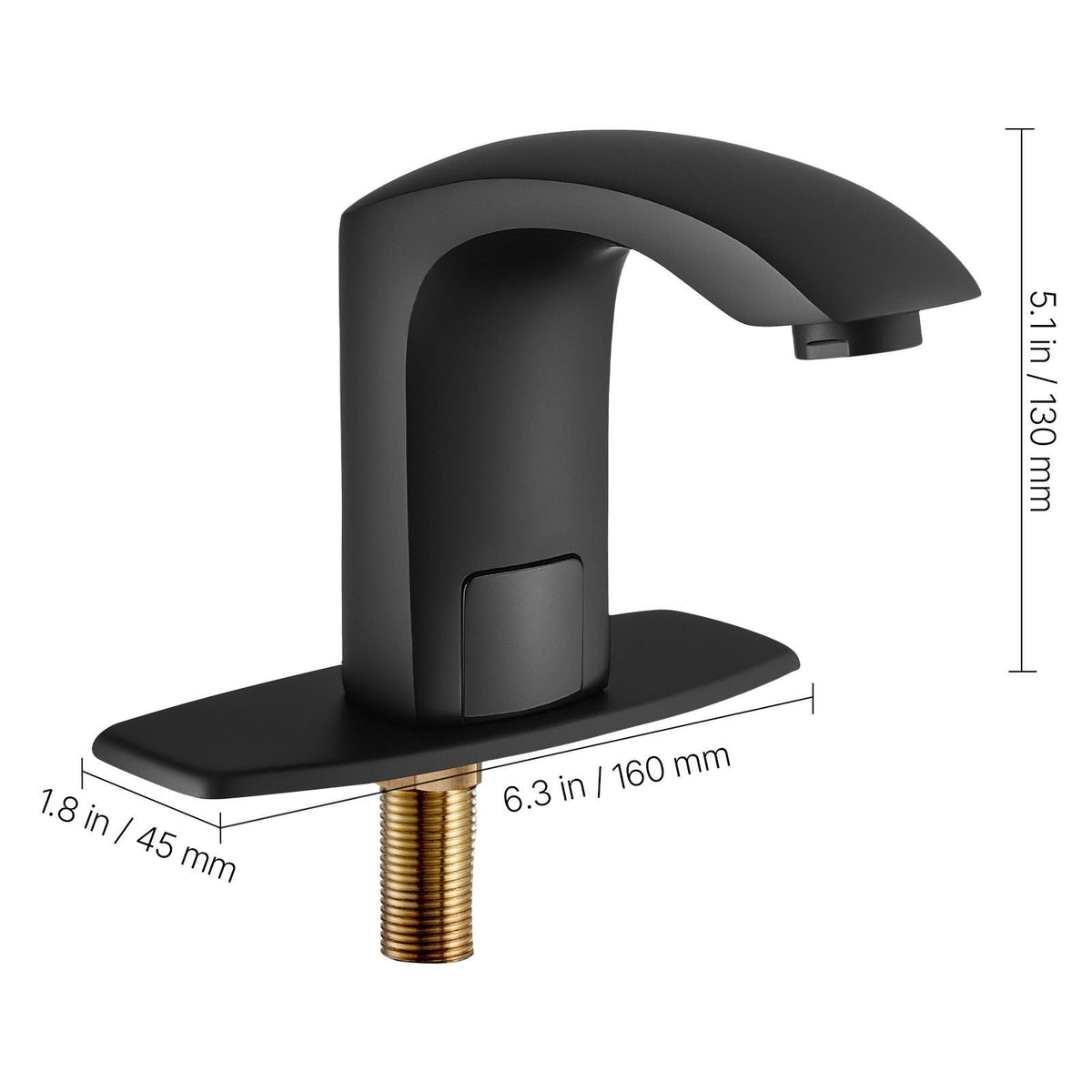 Touchless Bathroom Sink Faucet, Automatic Motion Sensor Restroom Toilet Faucet with Hole Cover Plate, Battery Operated,Adjustable Temperature for 9/16 in Pipe Commercial Lavatory,Matte Black