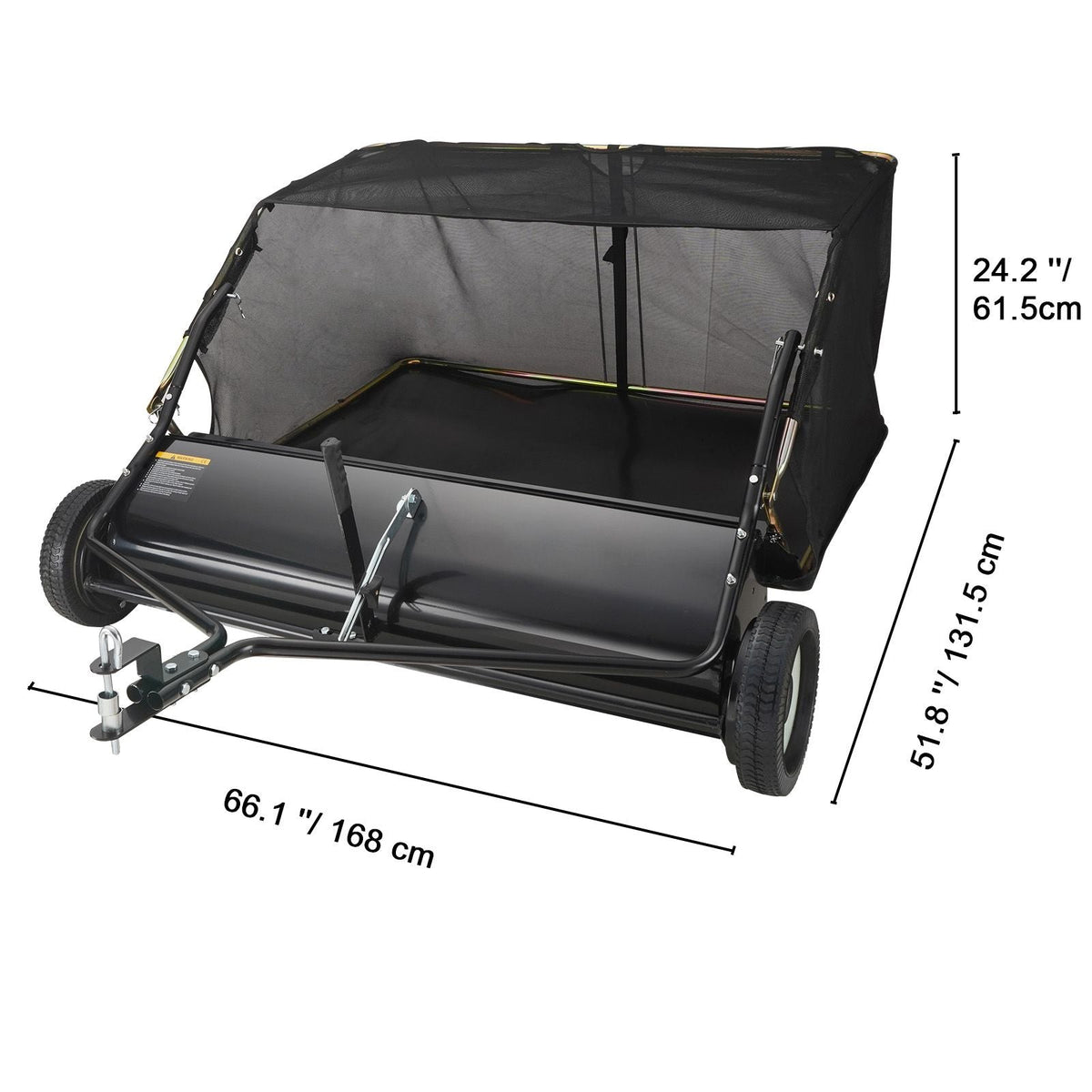 Tow Behind Lawn Sweeper 44 inch, 25 cu. ft Large Capacity Heavy Duty Leaf & Grass Collector with Adjustable Sweeping Height, Dumping Rope Design for Picking Up Debris and Grass