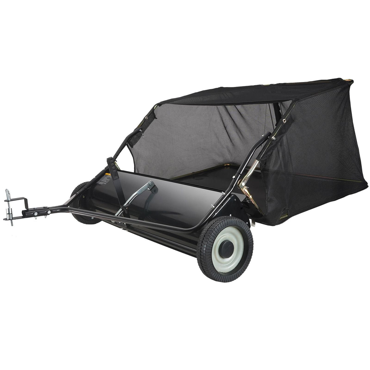 Tow Behind Lawn Sweeper 44 inch, 25 cu. ft Large Capacity Heavy Duty Leaf & Grass Collector with Adjustable Sweeping Height, Dumping Rope Design for Picking Up Debris and Grass
