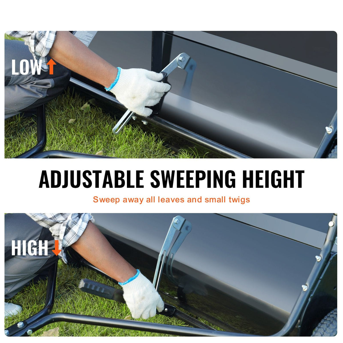 Tow Behind Lawn Sweeper 44 inch, 25 cu. ft Large Capacity Heavy Duty Leaf & Grass Collector with Adjustable Sweeping Height, Dumping Rope Design for Picking Up Debris and Grass