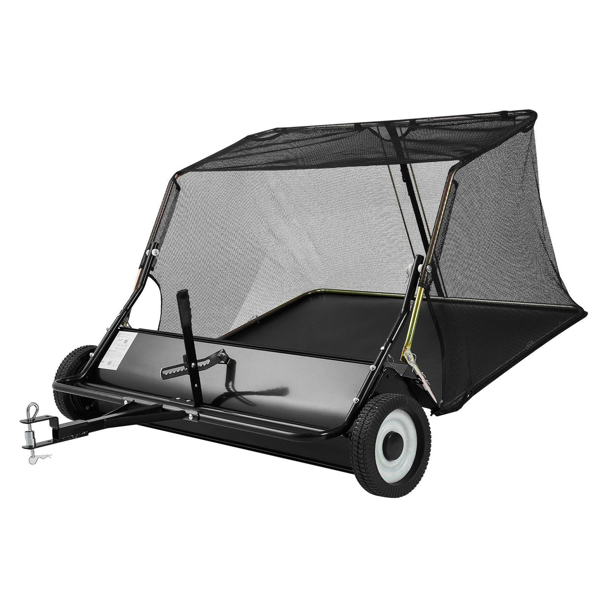 Tow Behind Lawn Sweeper, 48 in Pull Behind Yard Sweeper, 26 cu. ft Hopper Bag Capacity, Leaf & Grass Collector with Dumping Rope, Adjustable Sweeping Height, Garden Sweepers for Lawn Farm