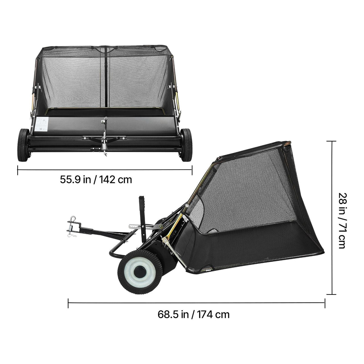 Tow Behind Lawn Sweeper, 48 in Pull Behind Yard Sweeper, 26 cu. ft Hopper Bag Capacity, Leaf & Grass Collector with Dumping Rope, Adjustable Sweeping Height, Garden Sweepers for Lawn Farm