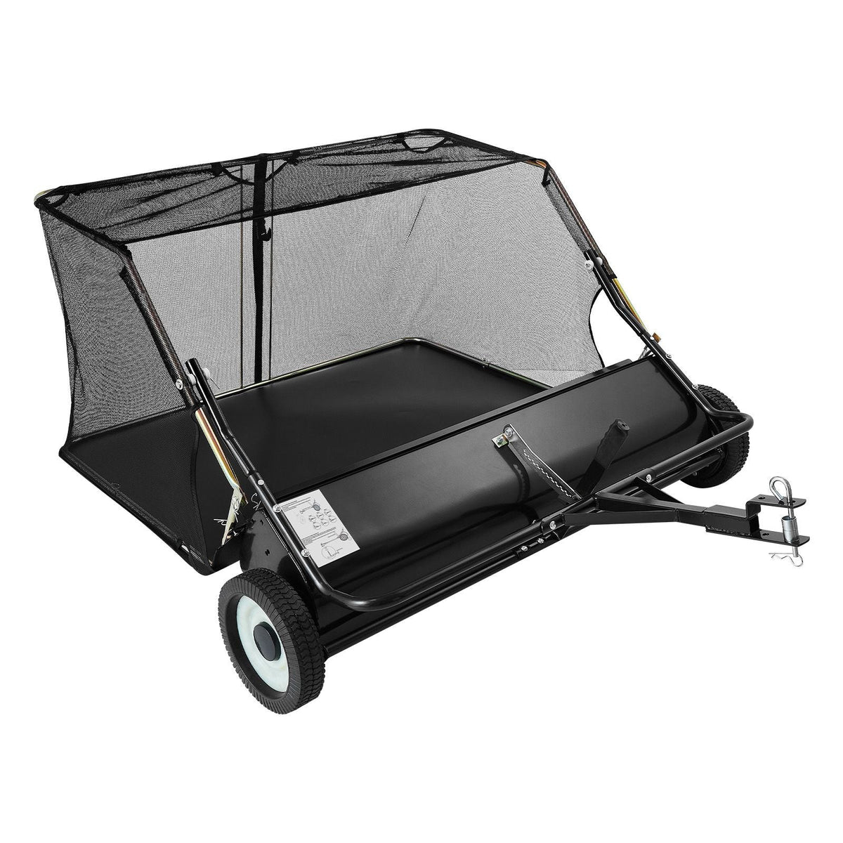 Tow Behind Lawn Sweeper, 48 in Pull Behind Yard Sweeper, 26 cu. ft Hopper Bag Capacity, Leaf & Grass Collector with Dumping Rope, Adjustable Sweeping Height, Garden Sweepers for Lawn Farm