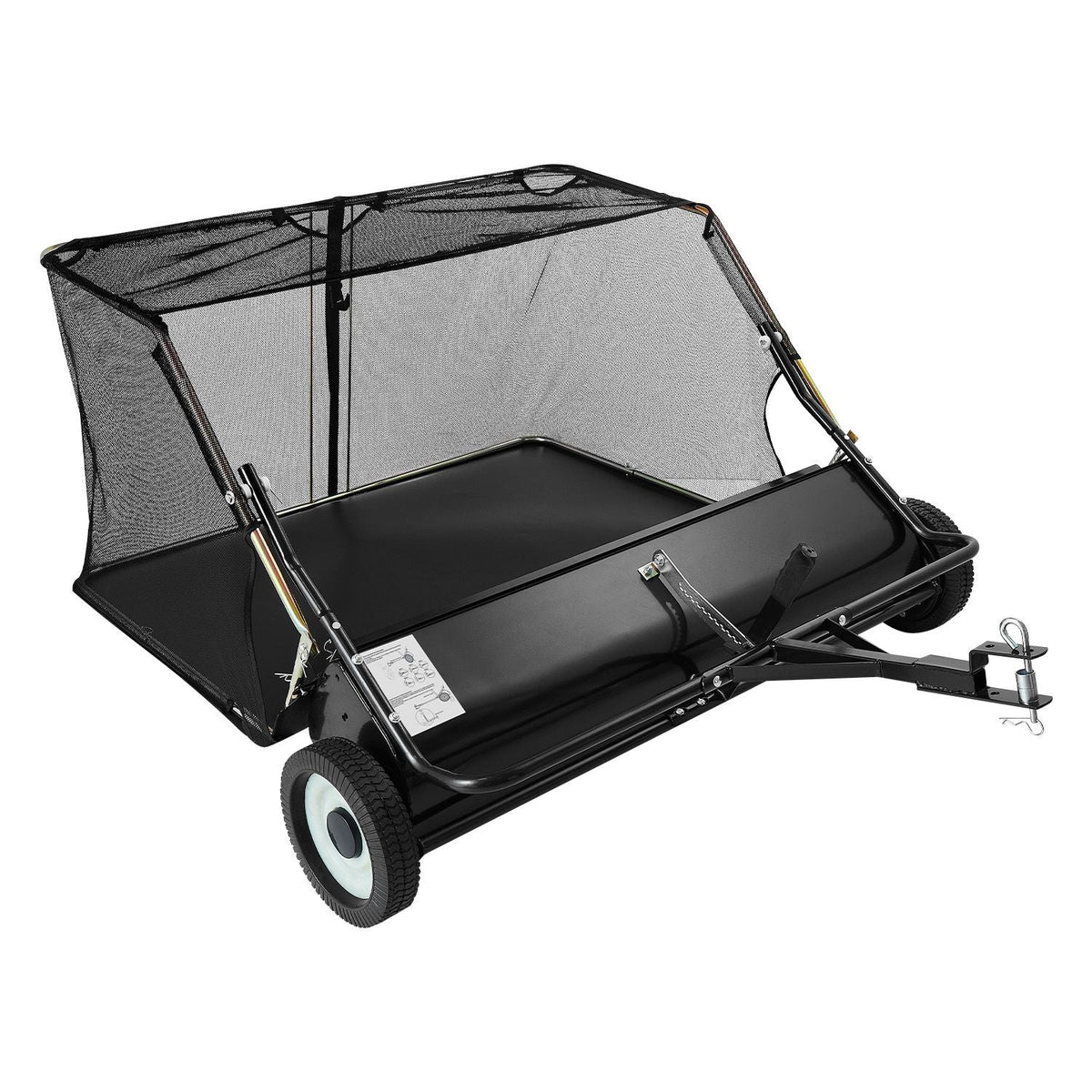 Tow Behind Lawn Sweeper, 48 in Pull Behind Yard Sweeper, 26 cu. ft Hopper Bag Capacity, Leaf & Grass Collector with Dumping Rope, Adjustable Sweeping Height, Garden Sweepers for Lawn Farm