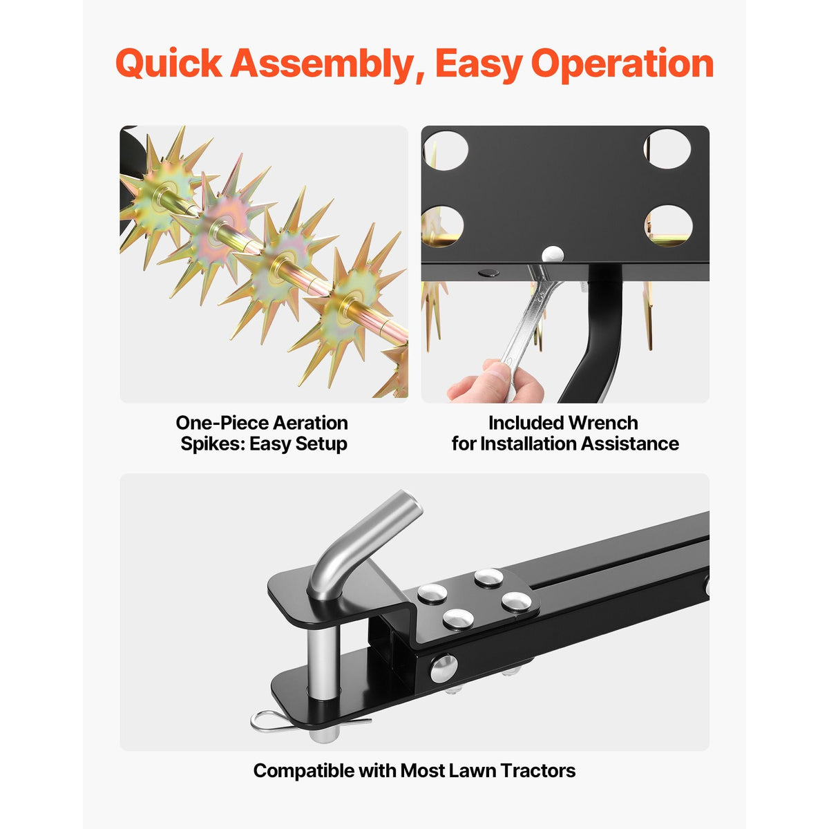 Tow Behind Plug Aerator, 40 in Lawn Spike Aerator with Universal Hitch, 150lbs Weight Capacity, Heavy Duty & Rust-Resistant, Pull Behind Aeration Tool with Tray for Farmland & Garden Tractors