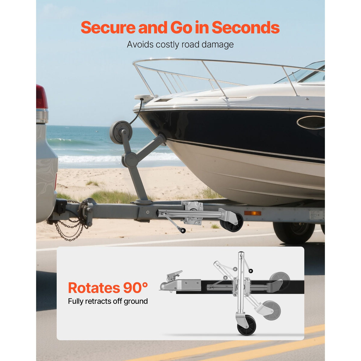 Trailer Jack with Wheel, 2000 lbs Load Capacity, Heavy Duty Swivel Boat Trailer Jack with PP Dual Wheel & Ergonomic Handle, 15-27 Inch Lift Range, Fit for RVs, Boats and Utility Trailers