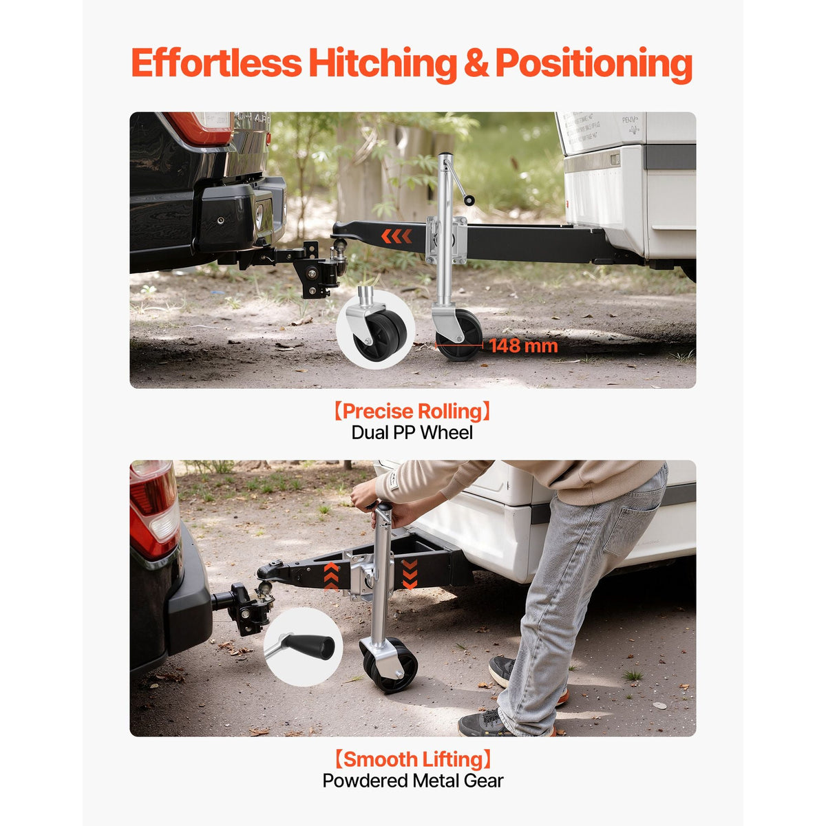Trailer Jack with Wheel, 2000 lbs Load Capacity, Heavy Duty Swivel Boat Trailer Jack with PP Dual Wheel & Ergonomic Handle, 15-27 Inch Lift Range, Fit for RVs, Boats and Utility Trailers