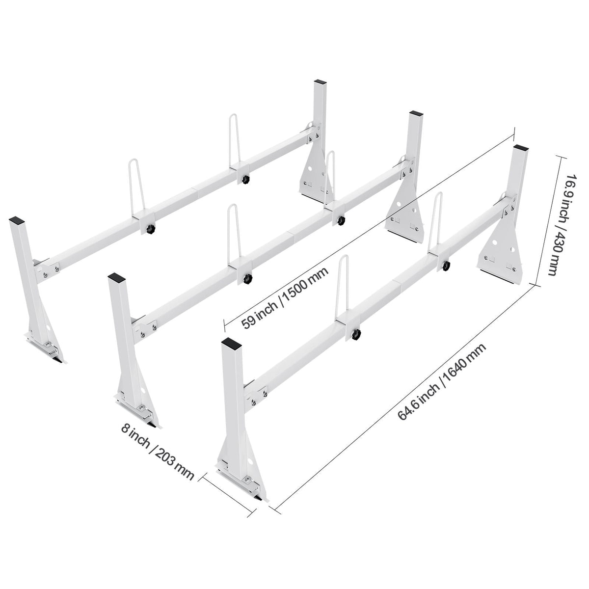 Trailer Ladder Rack, 59" Adjustable Roof Rack, 3 Crossbars Van Roof Ladder Rack with Straps, 800 lbs Capacity Steel, Fit for Chevrolet Express 1500 2500 3500/ Ford E150 E250 E350/ GMC Savana