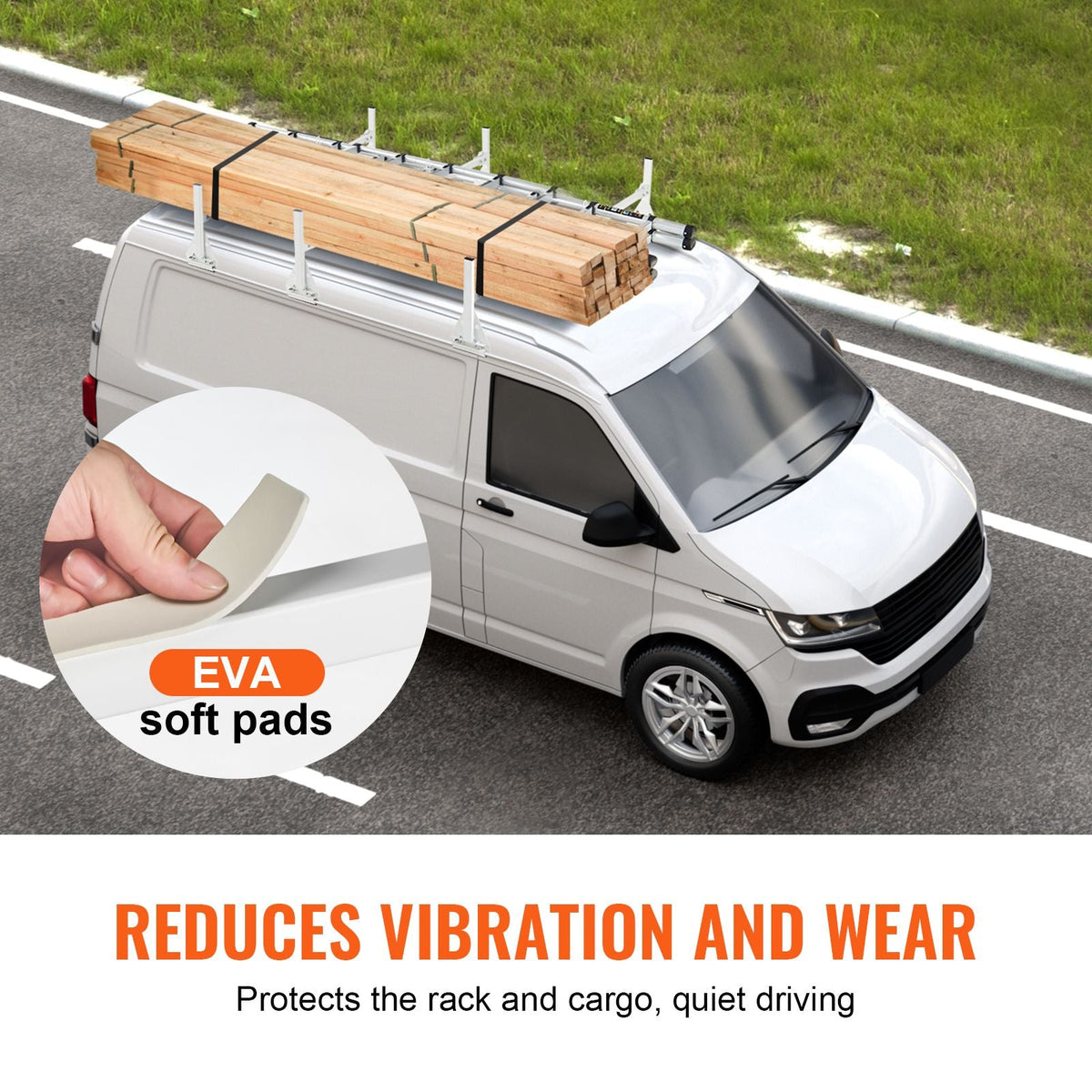 Trailer Ladder Rack, 59" Adjustable Roof Rack, 3 Crossbars Van Roof Ladder Rack with Straps, 800 lbs Capacity Steel, Fit for Chevrolet Express 1500 2500 3500/ Ford E150 E250 E350/ GMC Savana