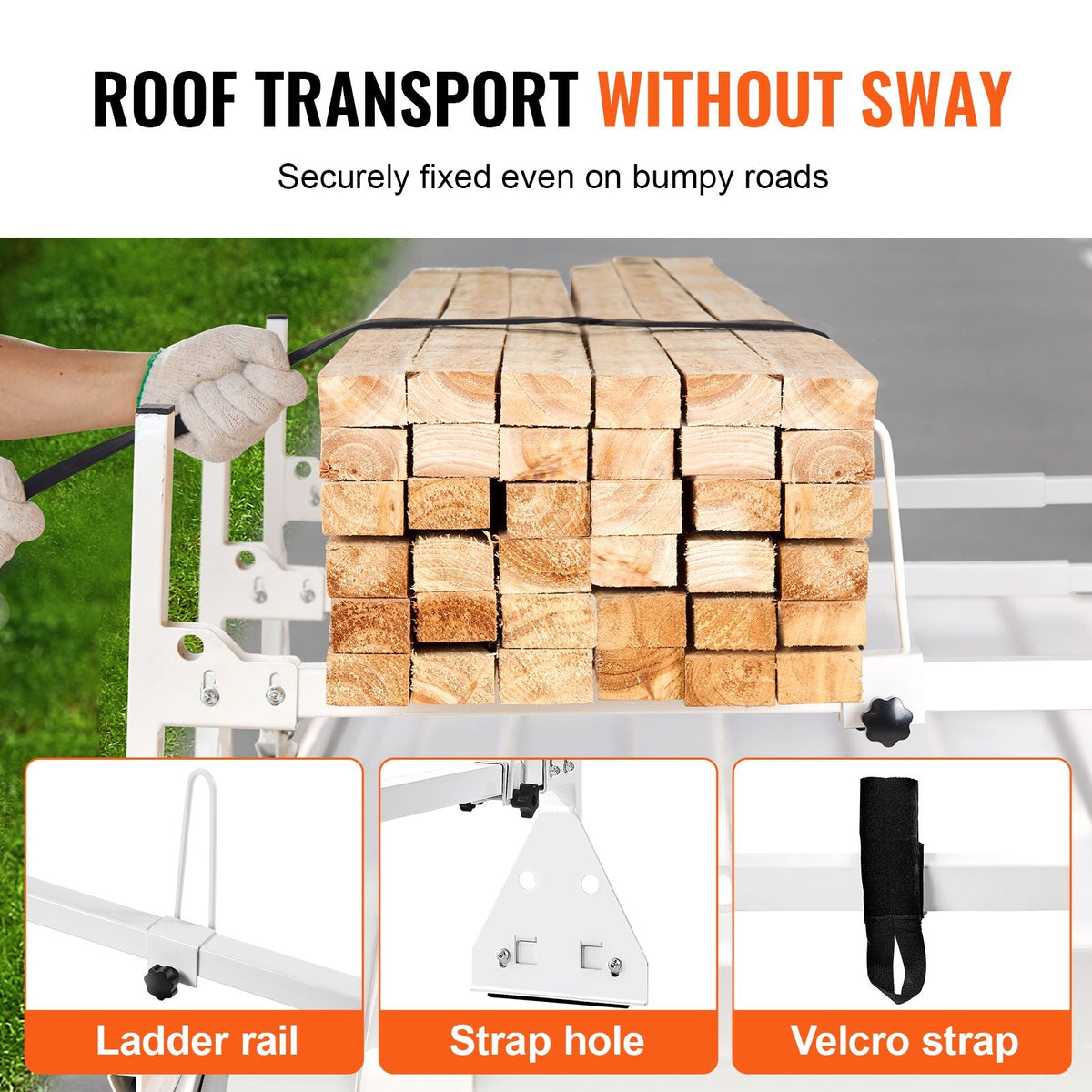 Trailer Ladder Rack, 59" Adjustable Roof Rack, 3 Crossbars Van Roof Ladder Rack with Straps, 800 lbs Capacity Steel, Fit for Chevrolet Express 1500 2500 3500/ Ford E150 E250 E350/ GMC Savana