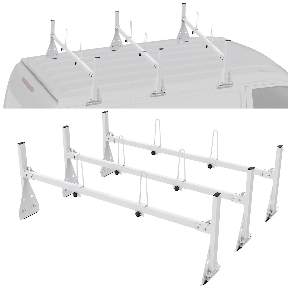 Trailer Ladder Rack, 59" Adjustable Roof Rack, 3 Crossbars Van Roof Ladder Rack with Straps, 800 lbs Capacity Steel, Fit for Chevrolet Express 1500 2500 3500/ Ford E150 E250 E350/ GMC Savana