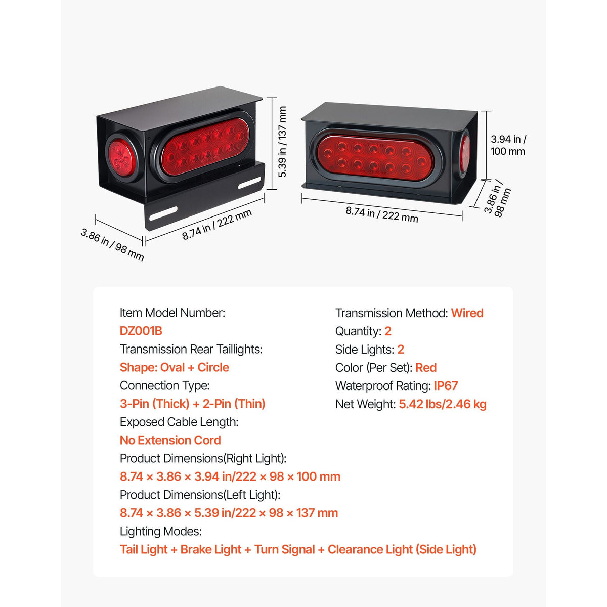 Trailer Lights, 10-30V LED Trailer Tail Lights Kit with Stop Brake Turn Tail Clearance (Side) Lamp, Left and Right Waterproof Tow Lighting Kit for Boat Truck Camper RV Snowmobile Bus Caravan