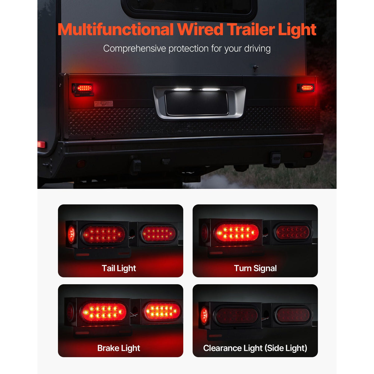 Trailer Lights, 10-30V LED Trailer Tail Lights Kit with Stop Brake Turn Tail Clearance (Side) Lamp, Left and Right Waterproof Tow Lighting Kit for Boat Truck Camper RV Snowmobile Bus Caravan