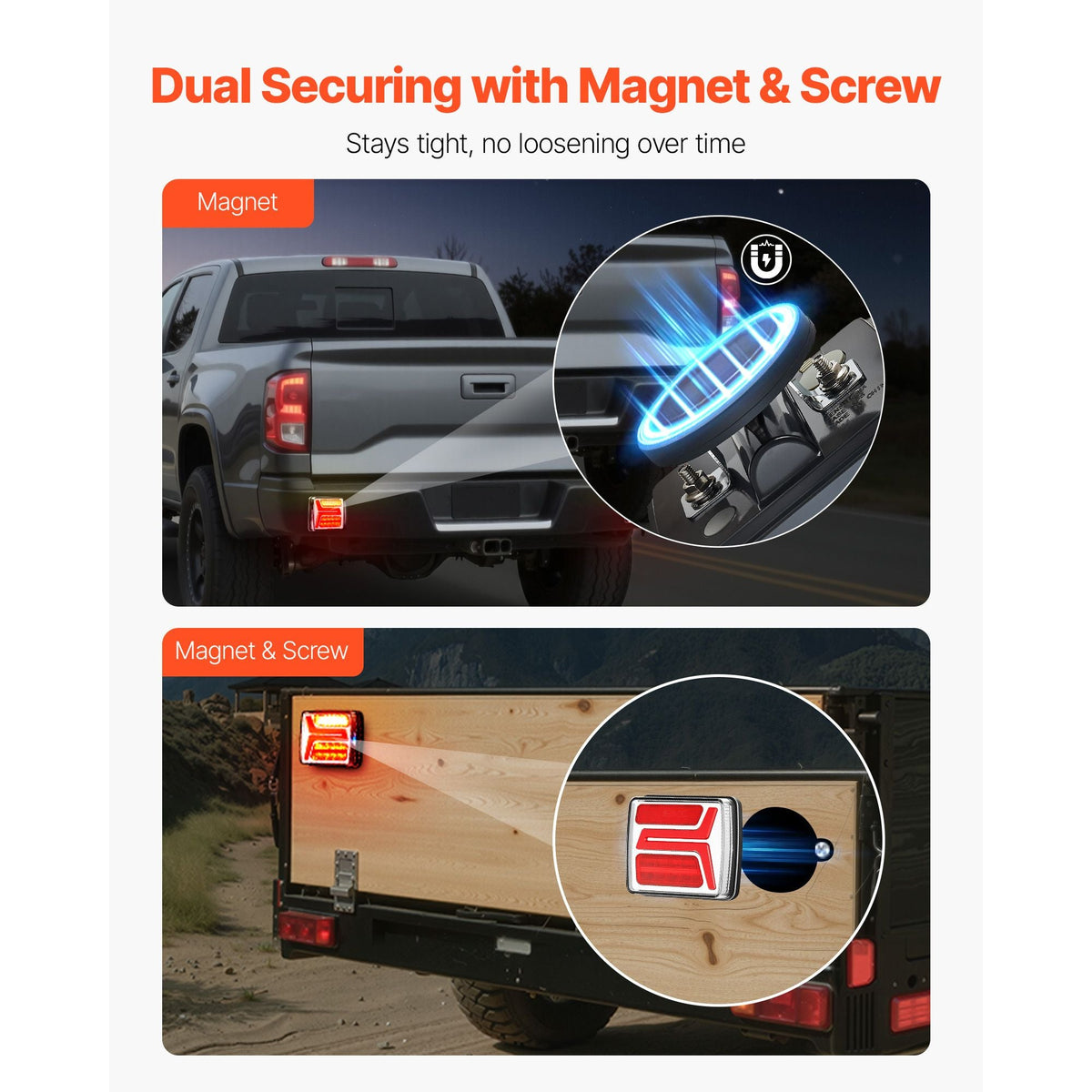 Trailer Lights, 2PCS 12V Square LED Magnetic Wireless Trailer Tail Lights Kit with Stop Brake Turn Tail License Plate Lamp, Waterproof Tow Lighting Kit for Boat Truck Camper RV Tractor Caravan