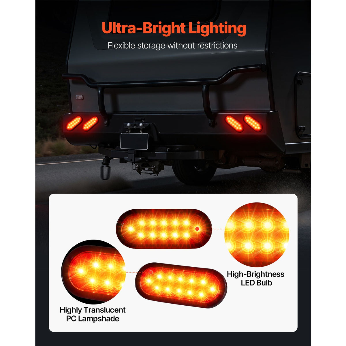 Trailer Lights, 4PCS 12V Oval LED Trailer Tail Lights Kit with Stop Brake Turn Tail Lamp, Waterproof Tow Lighting Kit for Boat Truck Camper RV Snowmobile Bus Caravan, 2 Mounting Options, Red