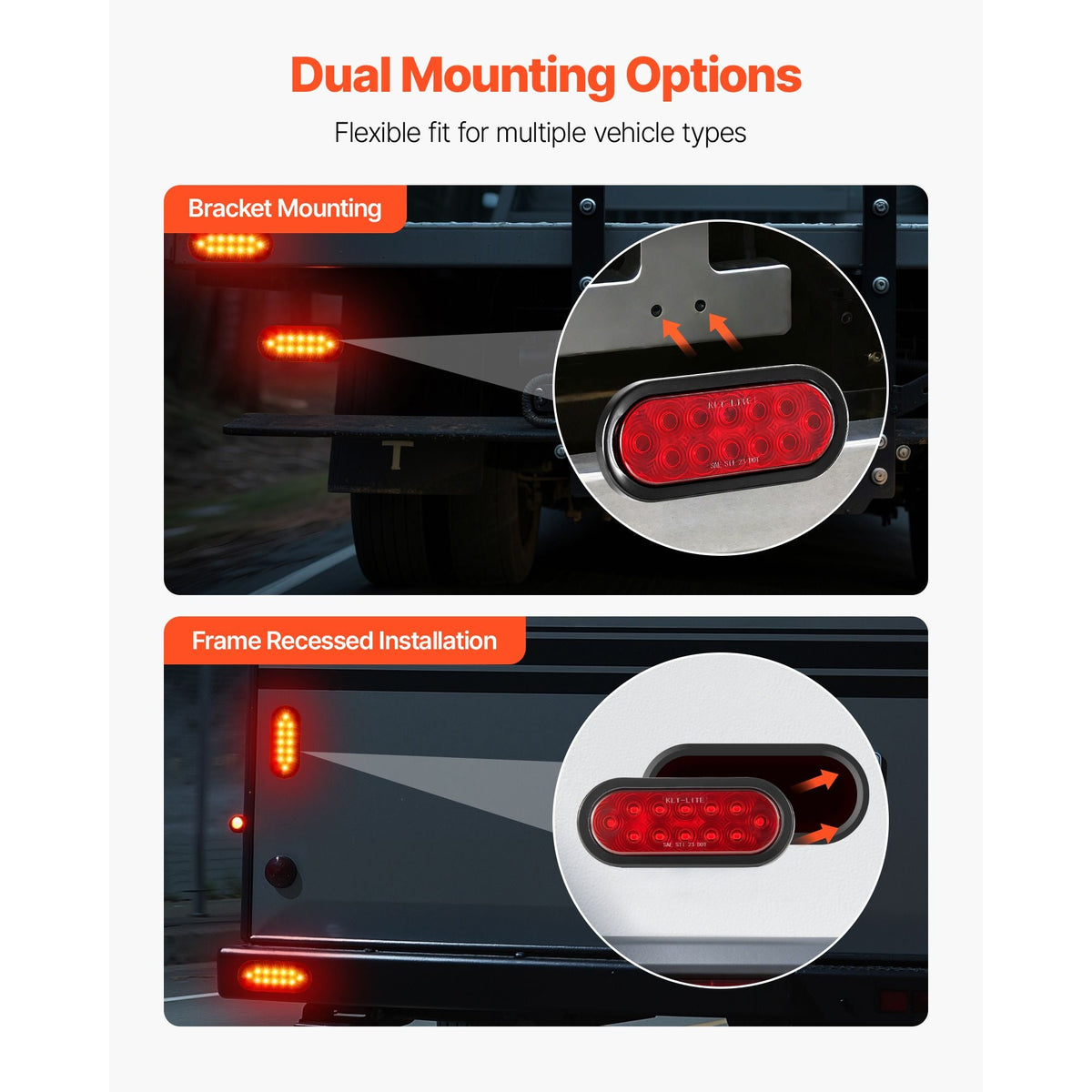 Trailer Lights, 4PCS 12V Oval LED Trailer Tail Lights Kit with Stop Brake Turn Tail Lamp, Waterproof Tow Lighting Kit for Boat Truck Camper RV Snowmobile Bus Caravan, 2 Mounting Options, Red
