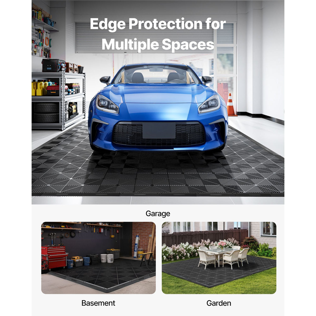 Transition Edge Kit, 11-Piece, Durable PP Interlocking Modular Garage Floor Edging, Easy Installation, Edge Protection for Wet Area Restaurant, Only Compatible with Drainage Mats, Black