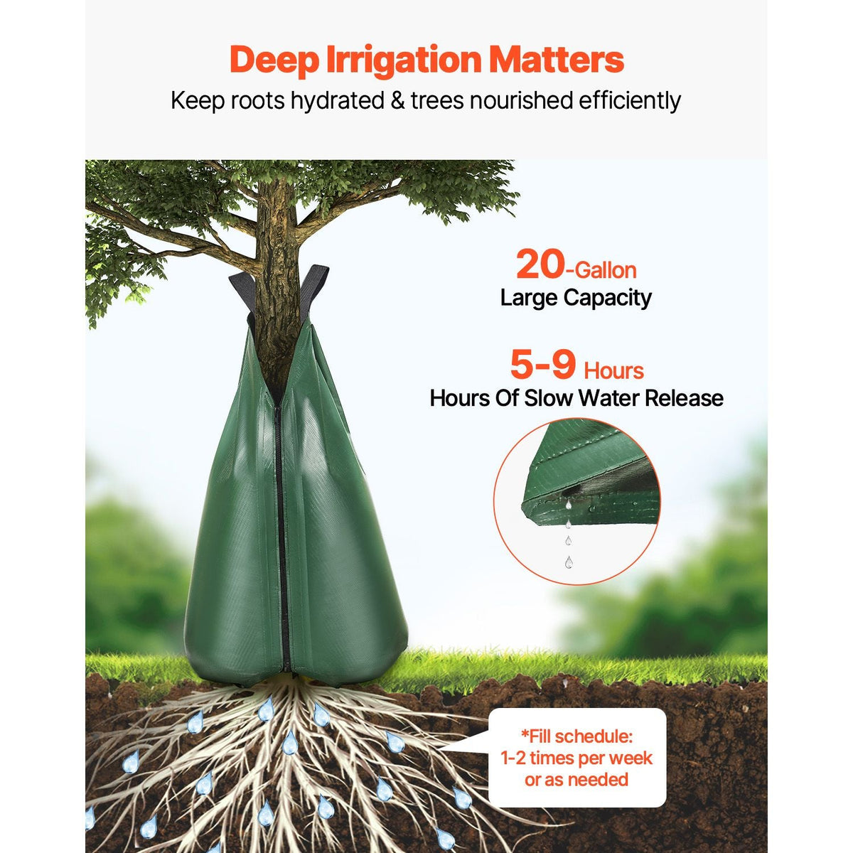 Tree Watering Bag, 8 Packs 20 Gallons Watering Bags for New Trees, 5-9 Hours Slow Release Refillable Tree Drip Irrigation Bags with Zipper, Durable Tree Watering System for Deep Root Targeting