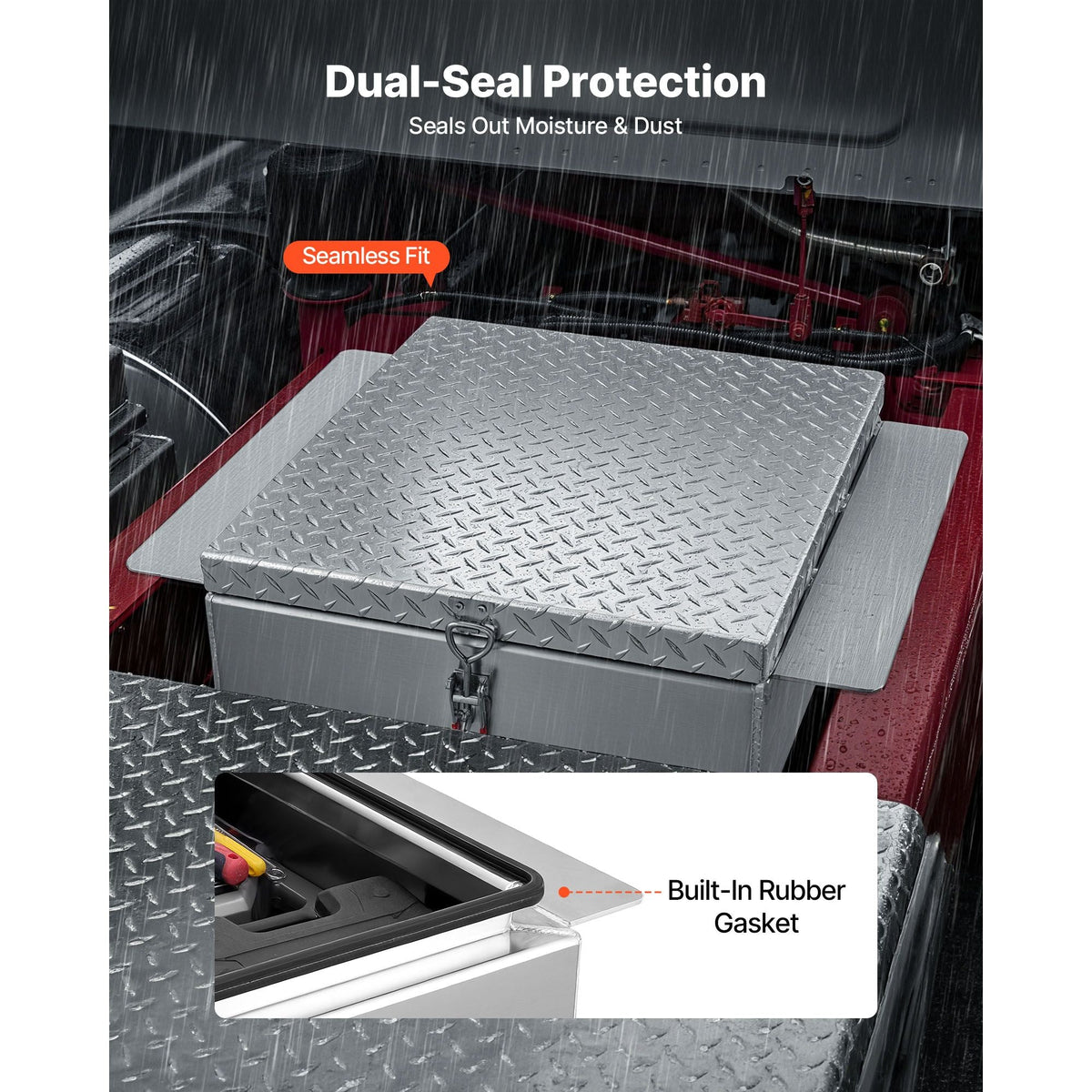 Truck Bed Tool Box, Heavy Duty Aluminum Tool Box with Diamond Plate, Storage Toolbox Chest Organizer Supports up to 220 lbs, Ideal for Pickup, Truck Bed, RV, Trailer, 30.3 x 24 x 9 in, Silver