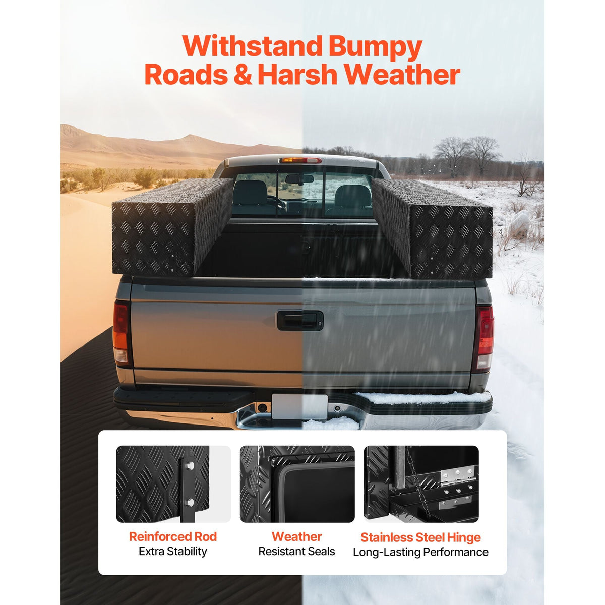 Truck Tool Box, 88 x 16 x 13 Inch, Black Aluminum Tread Topsider Toolbox with Dual Drop Doors, Heavy Duty Lockable Storage and Organization Box with Latch, Corrosion-Resistant, for Truck Bed
