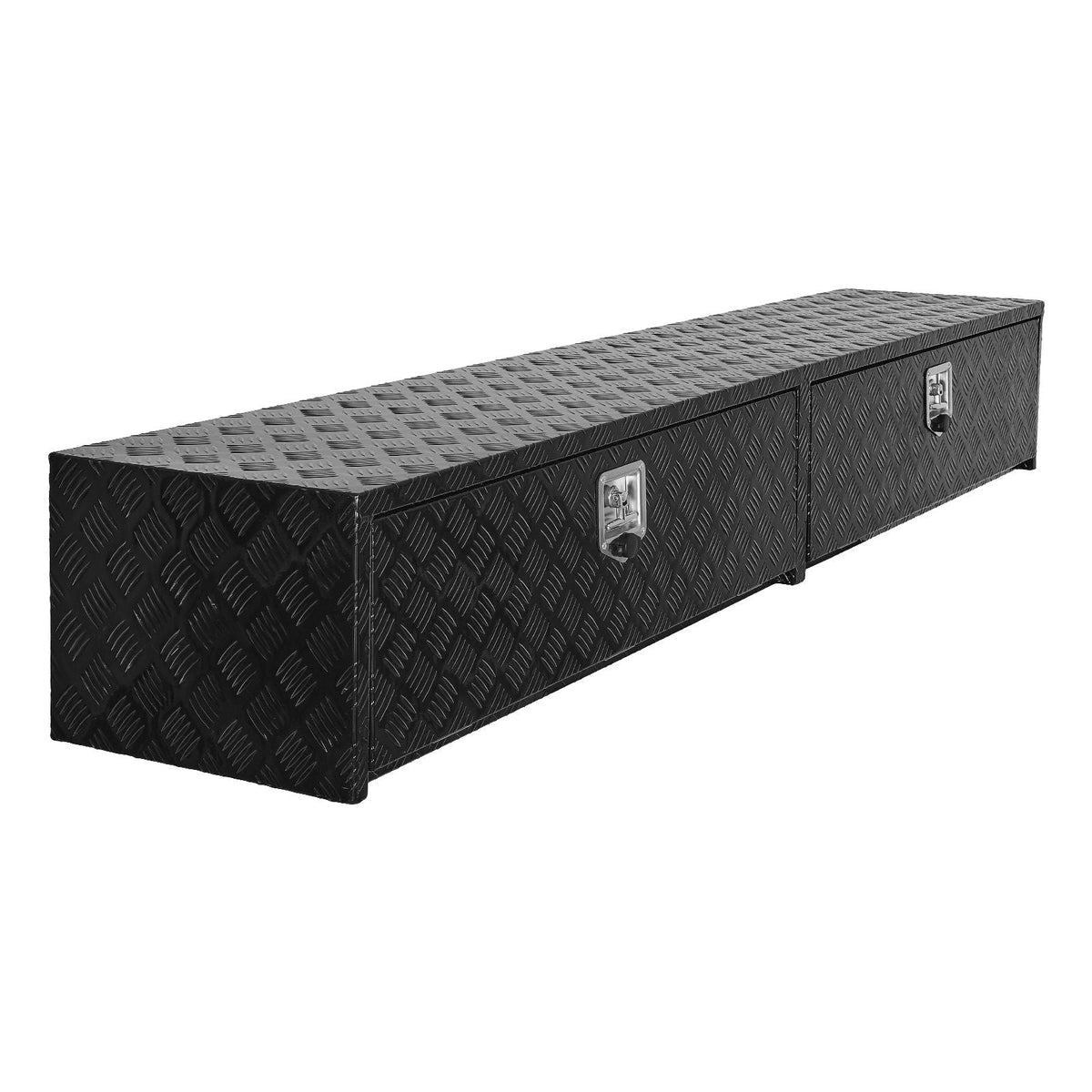 Truck Tool Box, 88 x 16 x 13 Inch, Black Aluminum Tread Topsider Toolbox with Dual Drop Doors, Heavy Duty Lockable Storage and Organization Box with Latch, Corrosion-Resistant, for Truck Bed