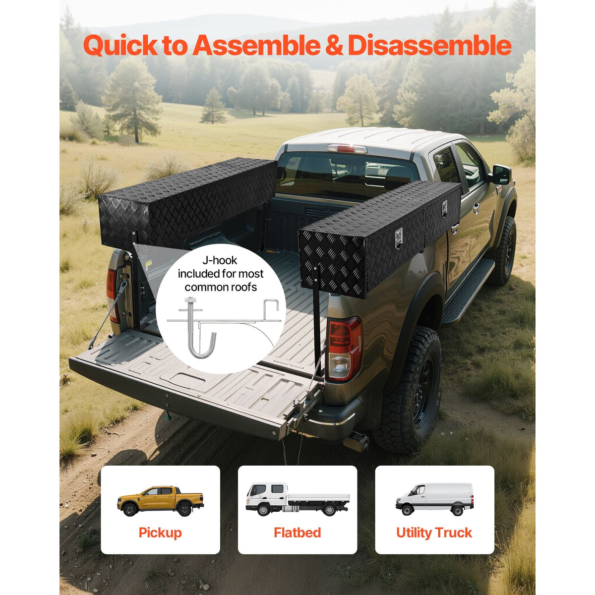 Truck Tool Box, 88 x 16 x 13 Inch, Black Aluminum Tread Topsider Toolbox with Dual Drop Doors, Heavy Duty Lockable Storage and Organization Box with Latch, Corrosion-Resistant, for Truck Bed