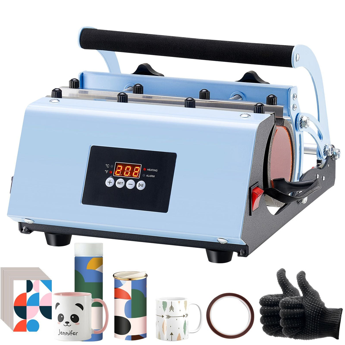 Tumbler Heat Press Machine, 11-30oz Mug Press, Heat Up Fast and Even, Tumbler Press with Sublimation Paper, Tape and Gloves, Temp and Time Setting, for Sublimation Tumblers, Cups, Mugs, Blue
